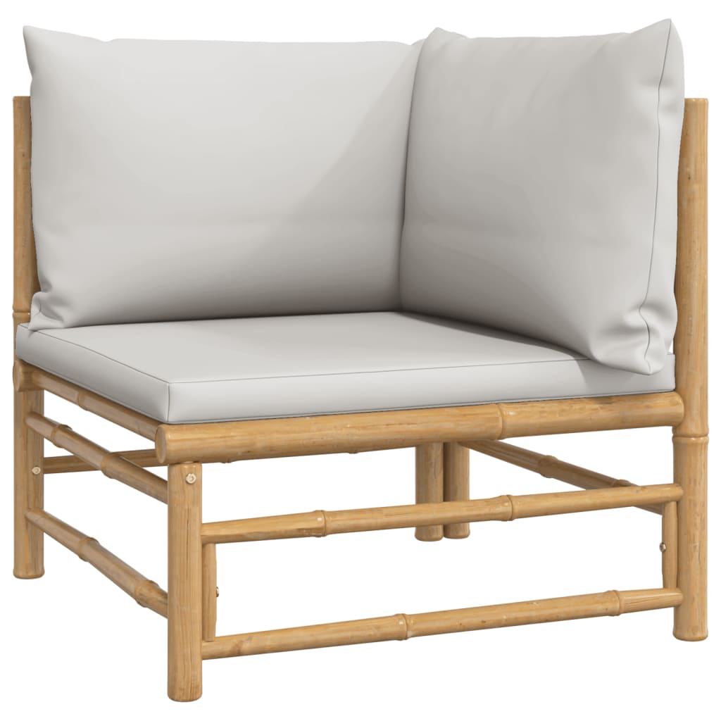 vidaXL Garden Corner Sofa with Light Grey Cushions Bamboo