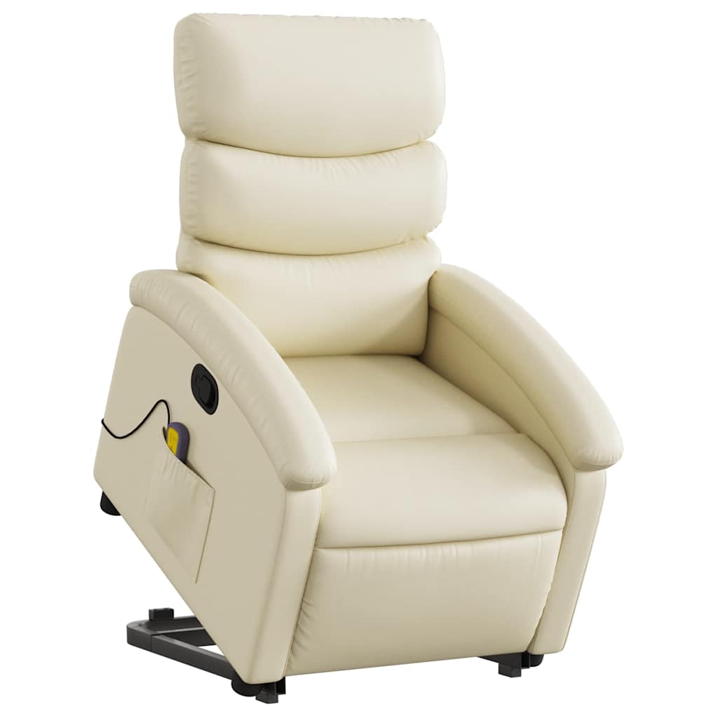 vidaXL Stand up Massage Recliner Chair Cream Faux Leather