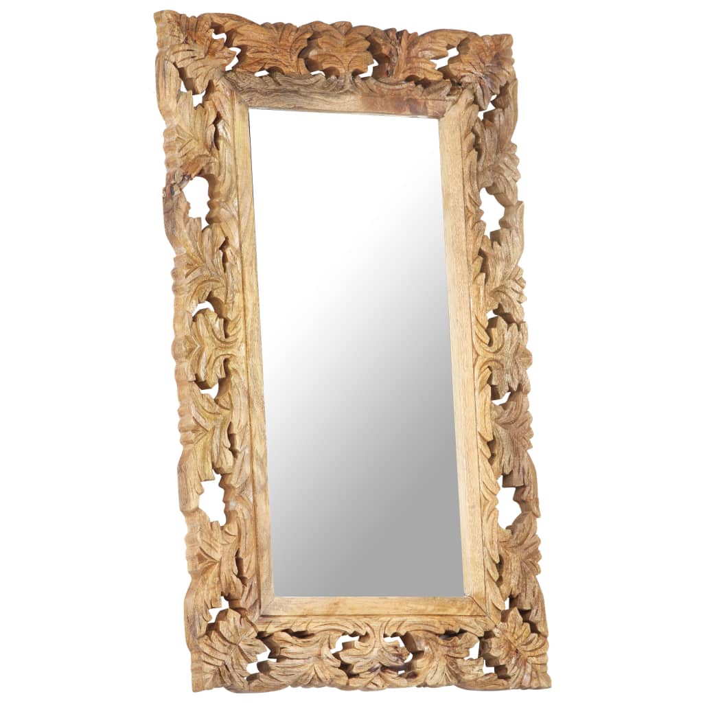 vidaXL Hand Carved Mirror Brown 80x50 cm Solid Mango Wood