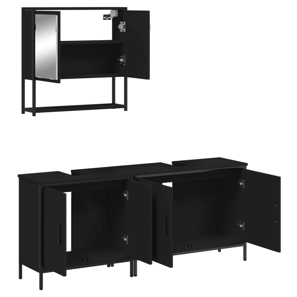 vidaXL 3 Piece Bathroom Furniture Set Black Engineered Wood