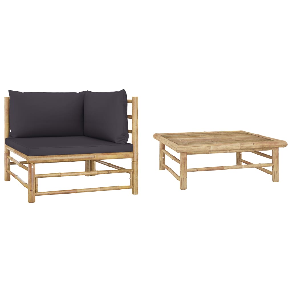 vidaXL 2 Piece Garden Lounge Set with Dark Grey Cushions Bamboo