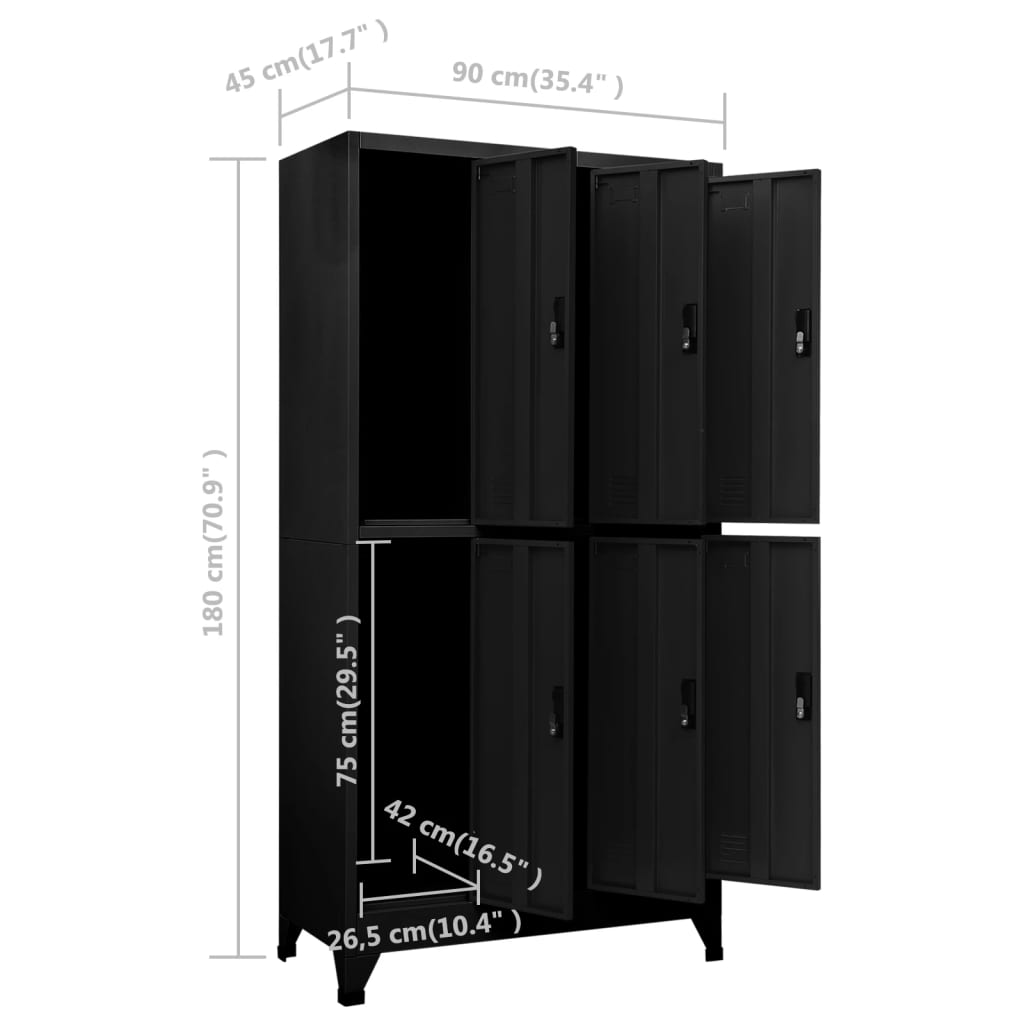 vidaXL Locker Cabinet Black 90x45x180 cm Steel