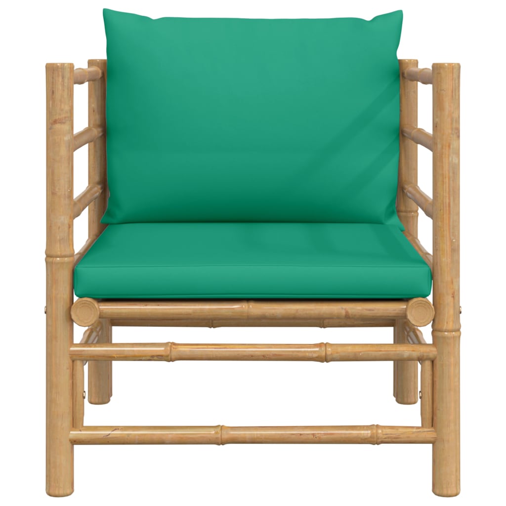 vidaXL Garden Sofa with Green Cushions Bamboo