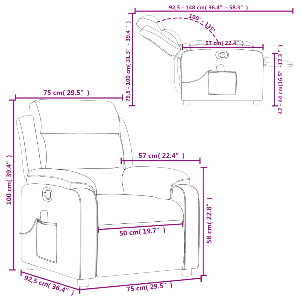 vidaXL Massage Recliner Chair Cream Faux Leather