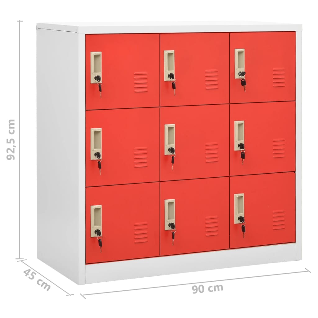 vidaXL Locker Cabinets 2 pcs Light Grey and Red 90x45x92.5 cm Steel