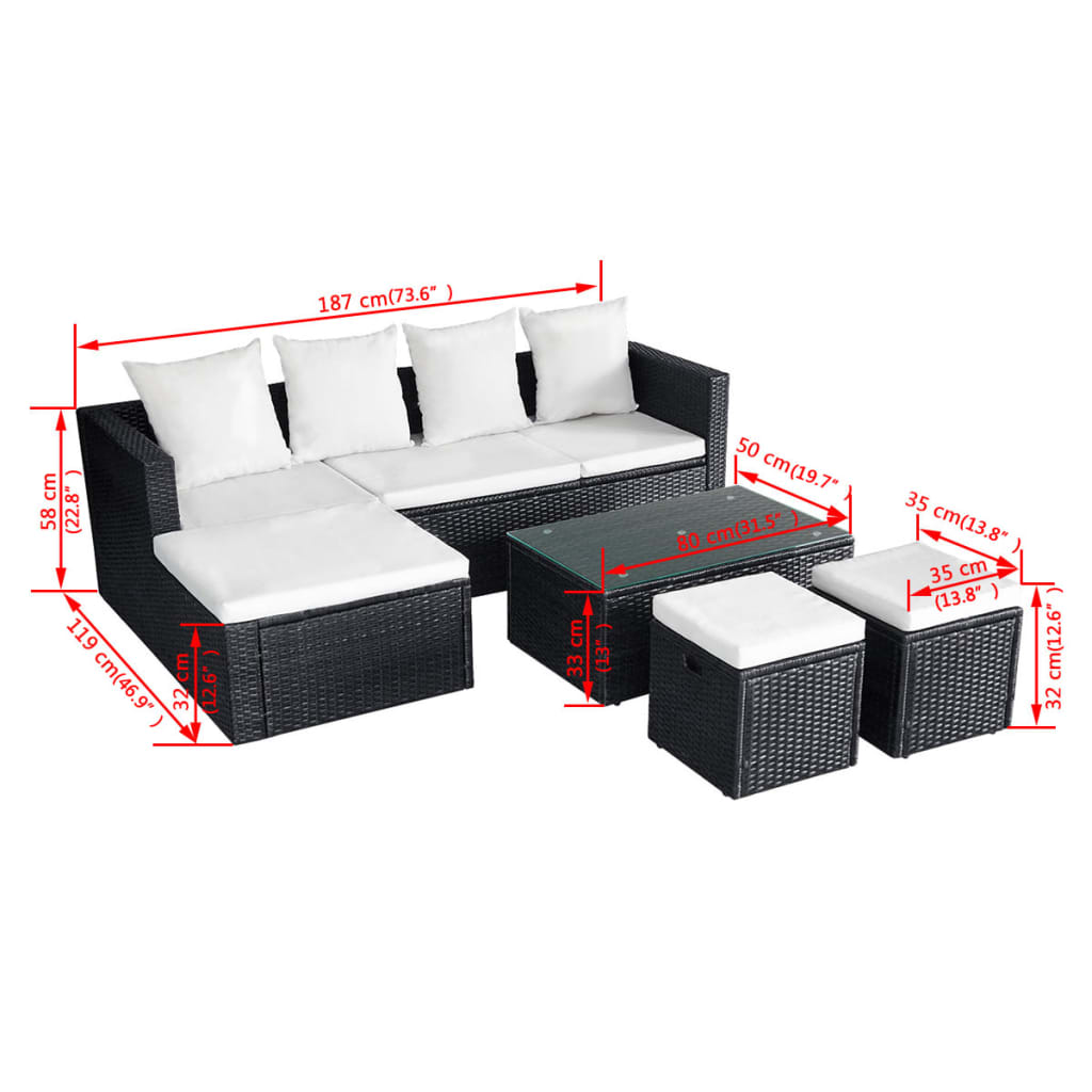 vidaXL 4 Piece Garden Lounge Set with Cushions Poly Rattan Black