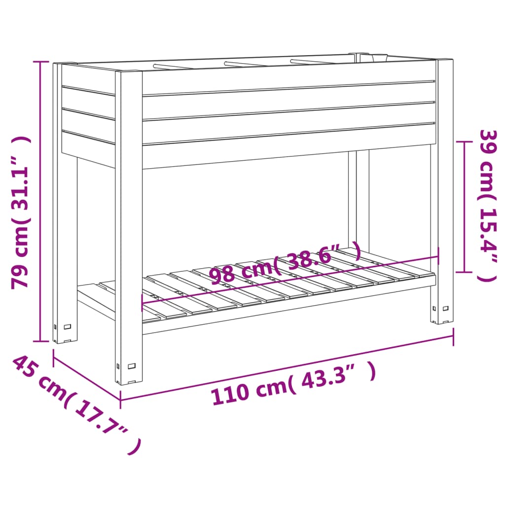 vidaXL Garden Raised Bed Light Brown 110x45x79 cm Polypropylene