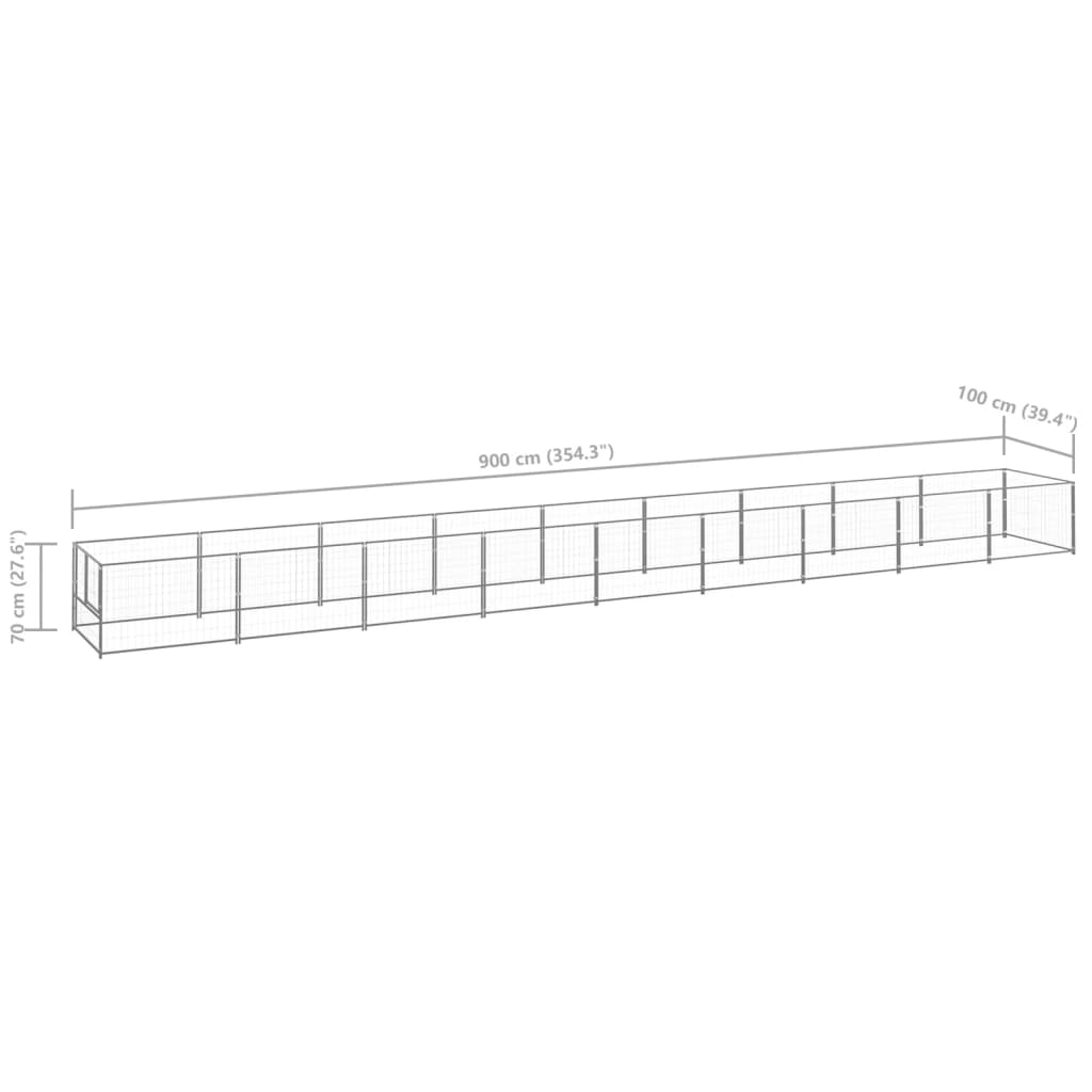 vidaXL Dog Kennel Silver 9 m² Steel