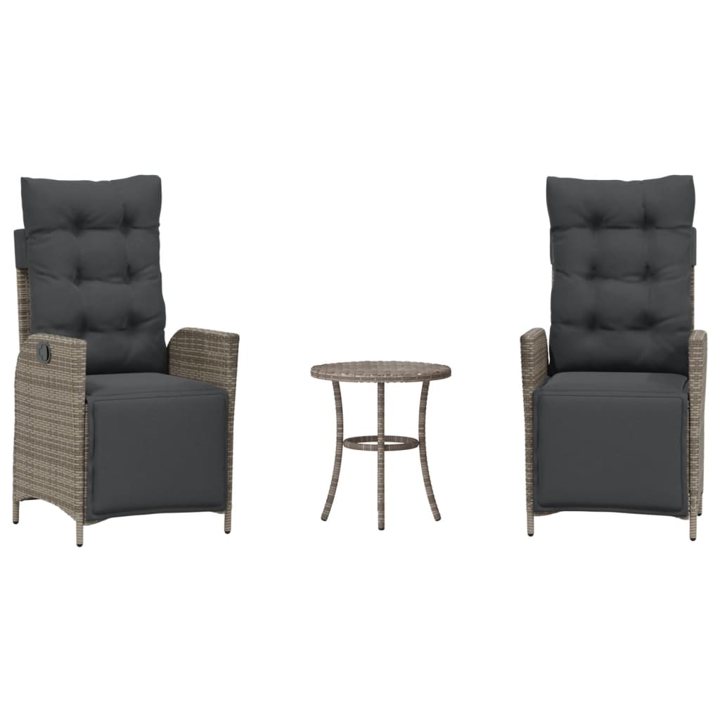 vidaXL 3 Piece Bistro Set with Cushions Grey Poly Rattan