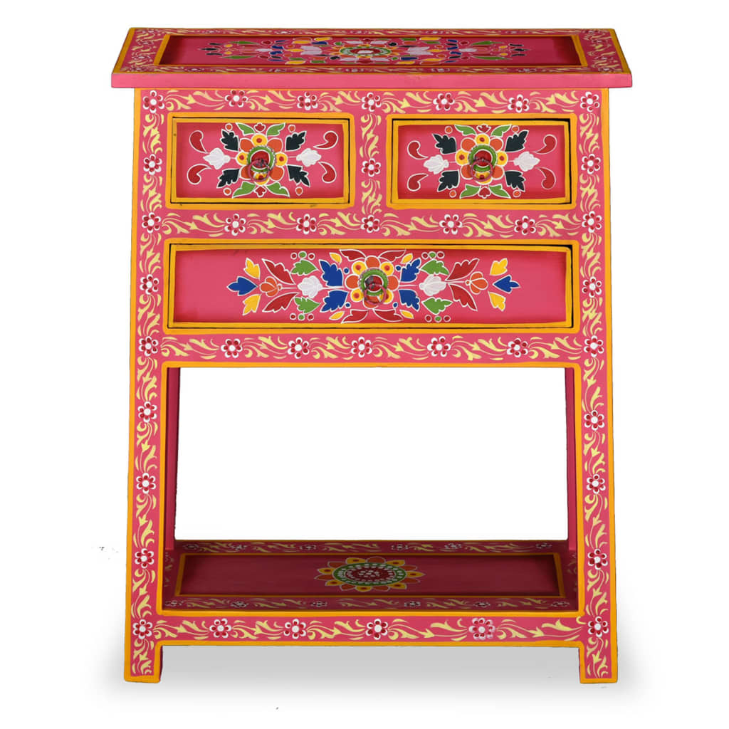 vidaXL Sideboard with Drawers Solid Mango Wood Pink Hand Painted