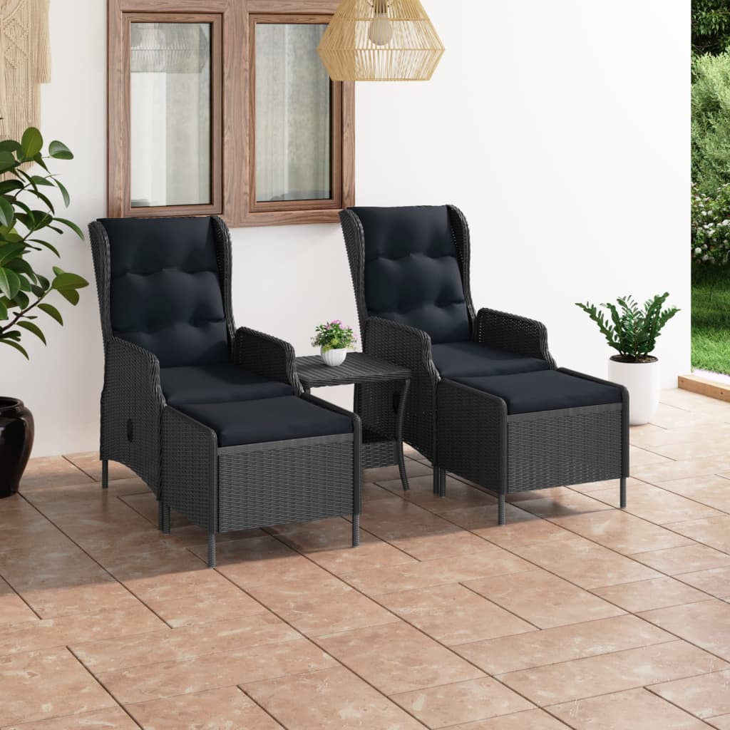 vidaXL 3 Piece Garden Lounge Set with Cushions Poly Rattan Dark Grey