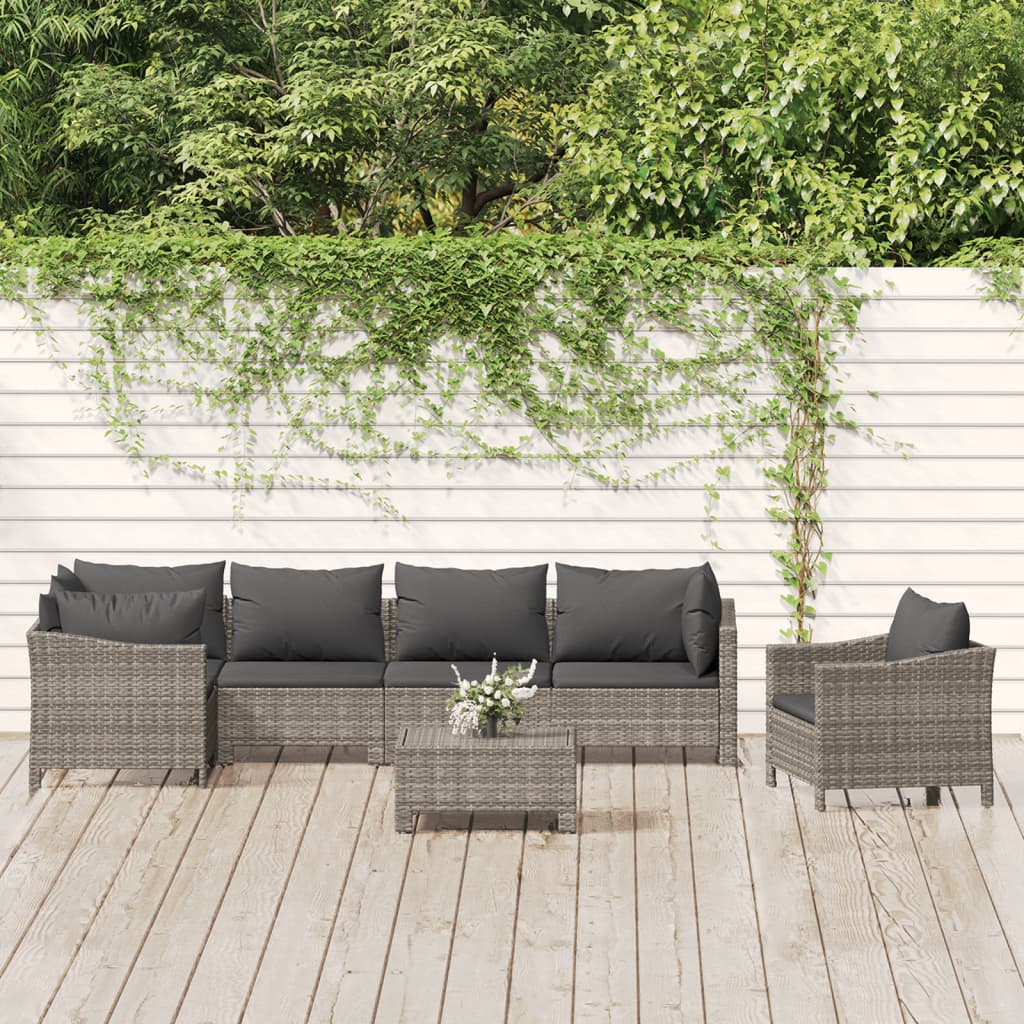 vidaXL 7 Piece Garden Lounge Set with Cushions Grey Poly Rattan