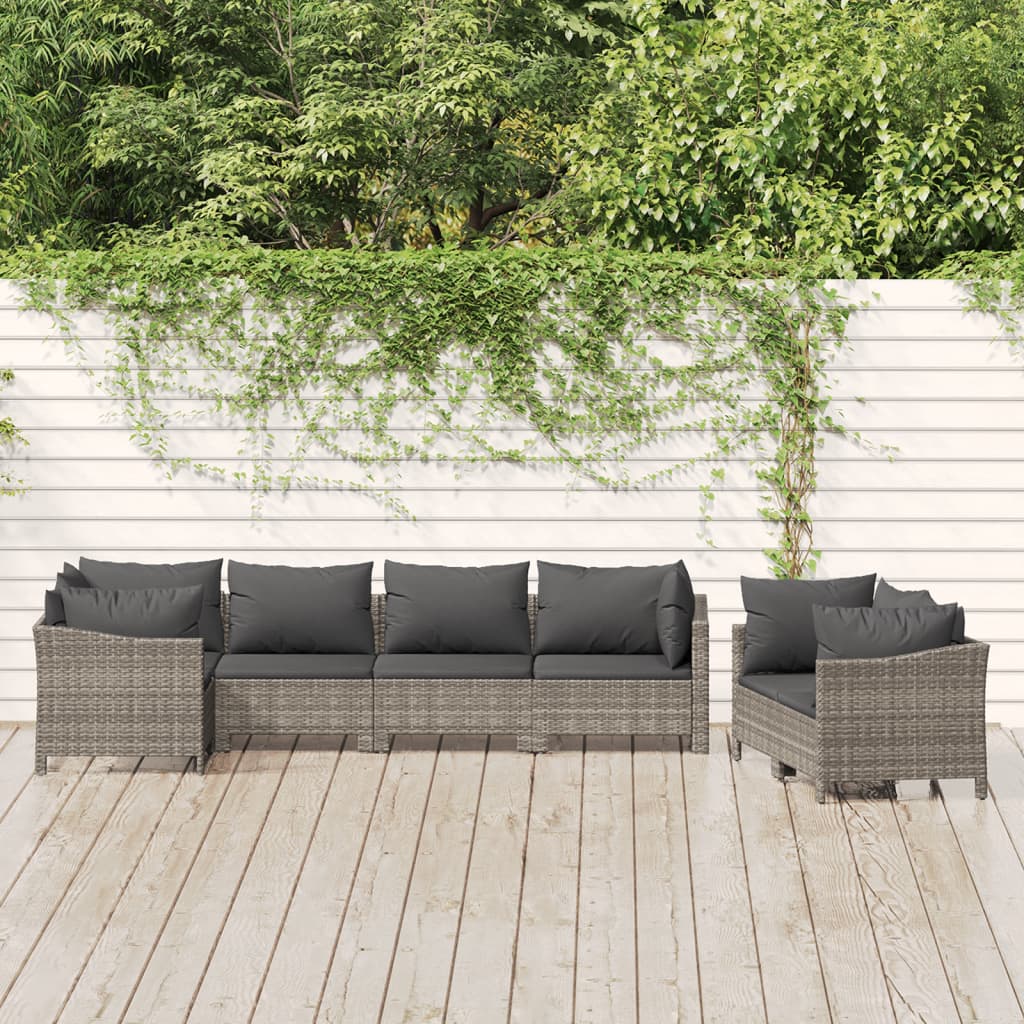 vidaXL 7 Piece Garden Lounge Set with Cushions Grey Poly Rattan