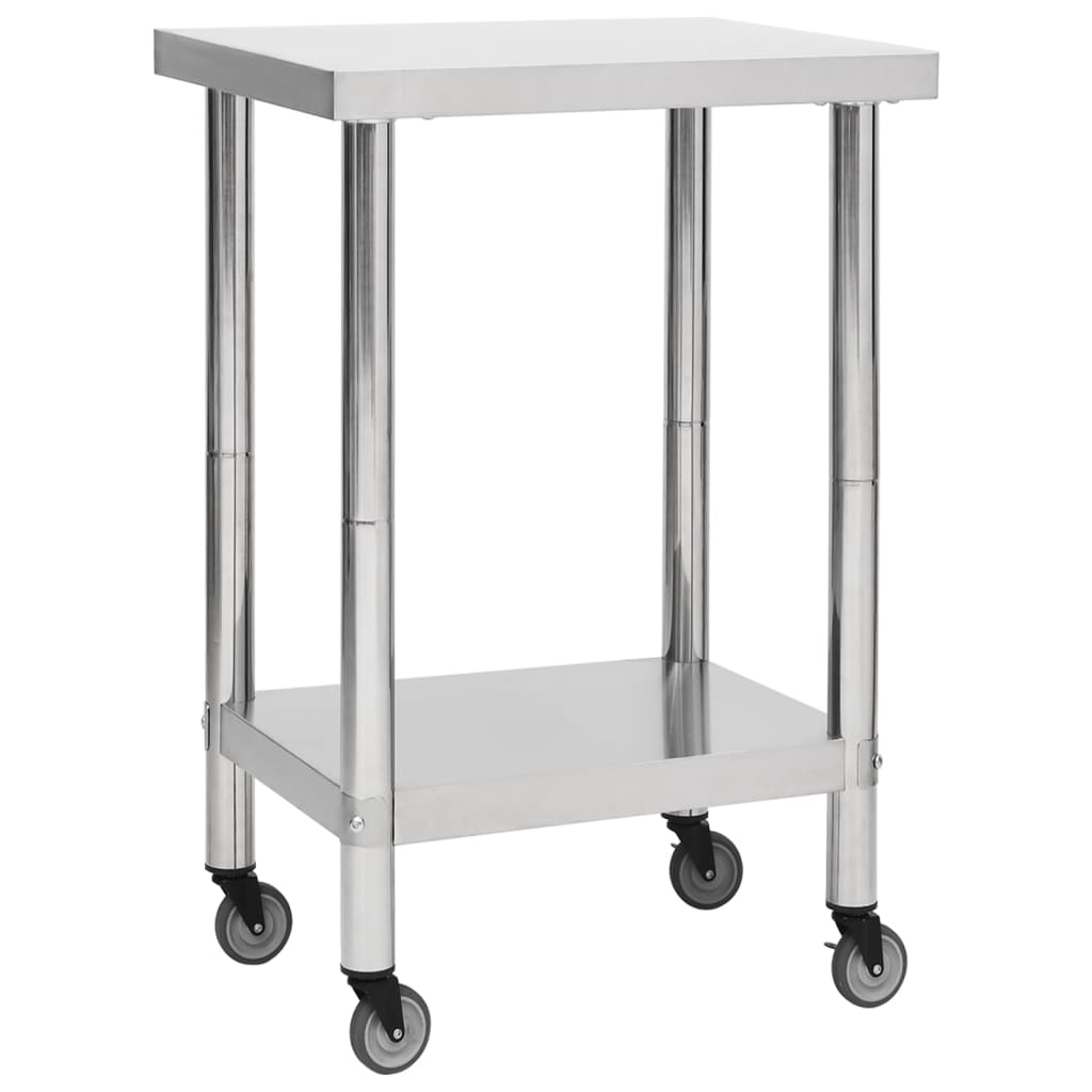 vidaXL Kitchen Work Table with Wheels 60x60x85 cm Stainless Steel