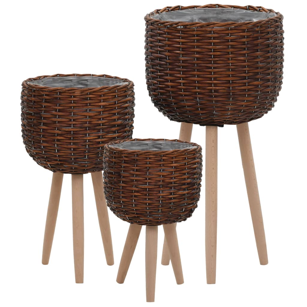 vidaXL Planter 3 pcs Wicker with PE Lining