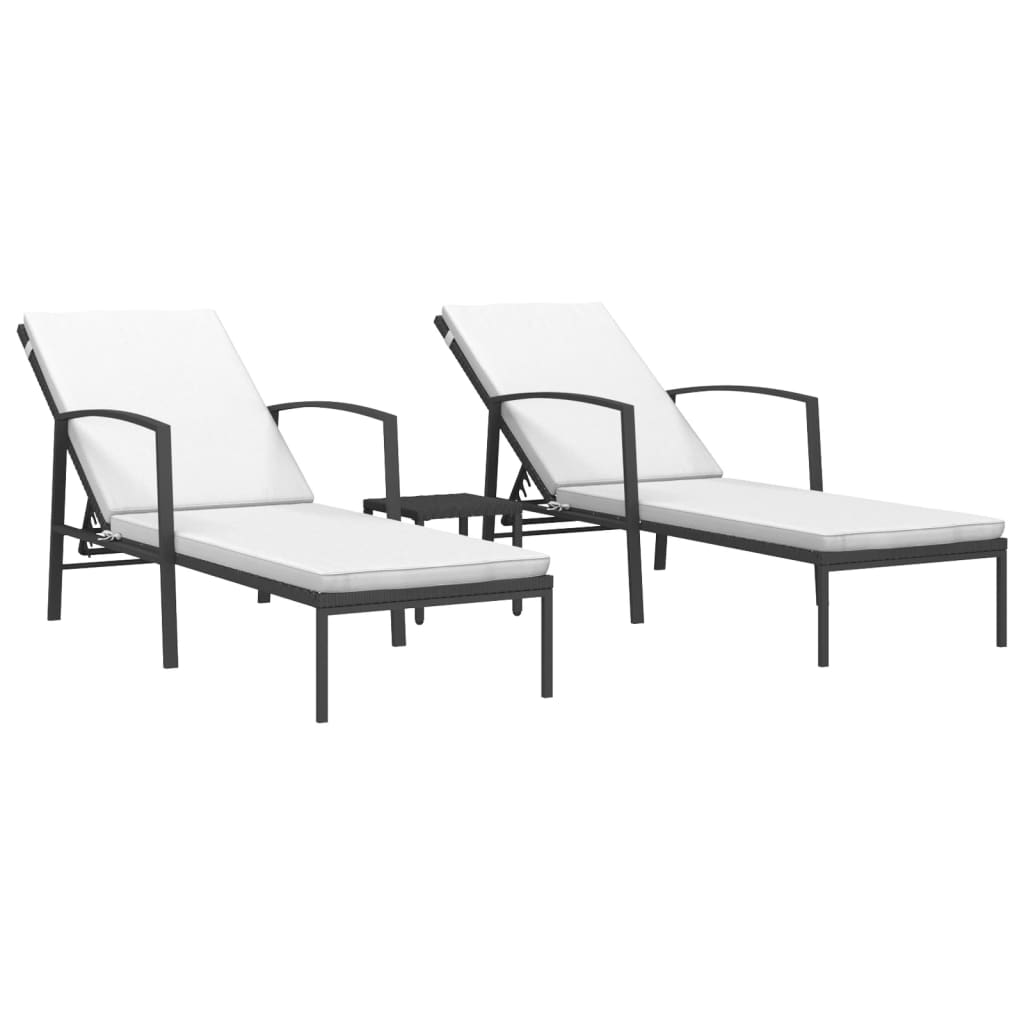 vidaXL Sun Loungers 2 pcs with Table Poly Rattan Black