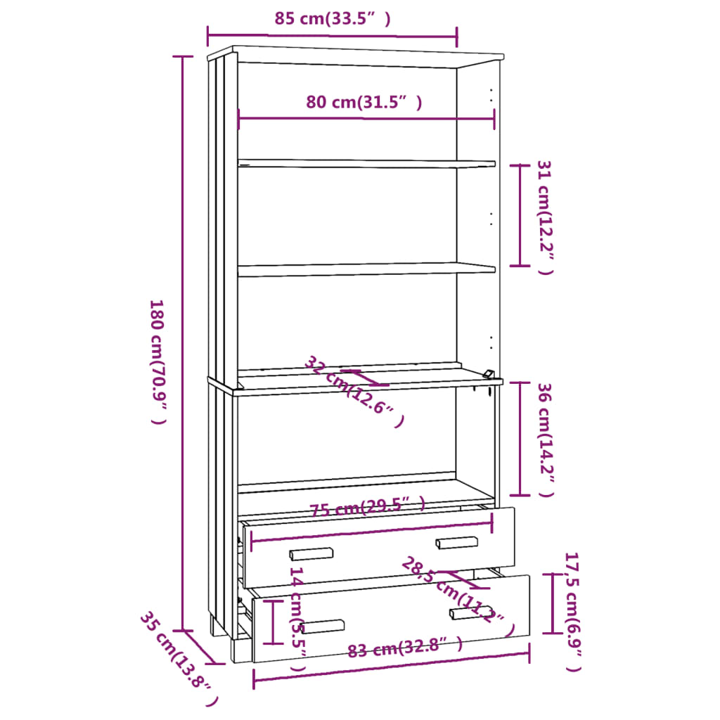 vidaXL Highboard HAMAR Solid Wood Pine Light Grey