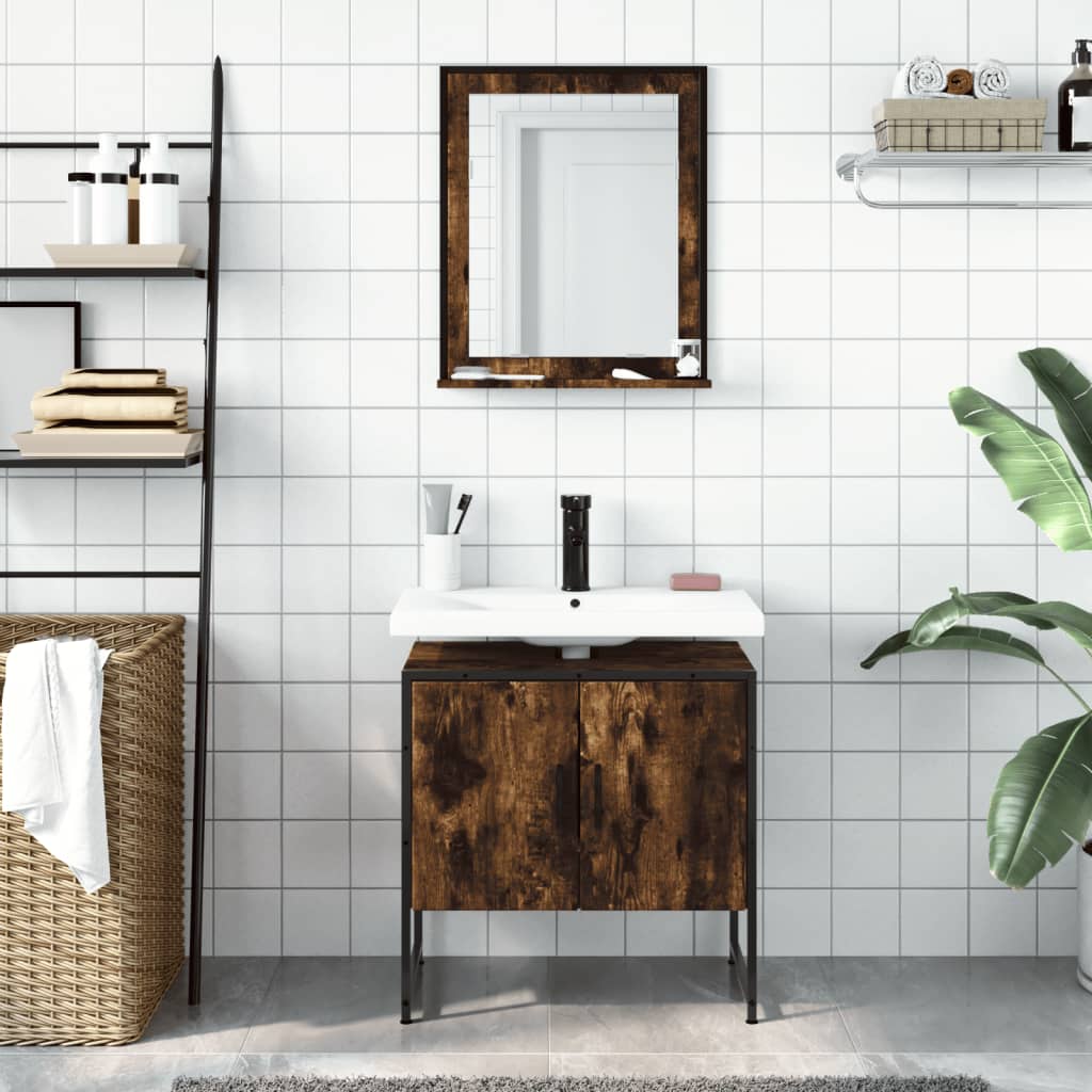 vidaXL 2 Piece Bathroom Cabinet Set Smoked Oak Engineered Wood