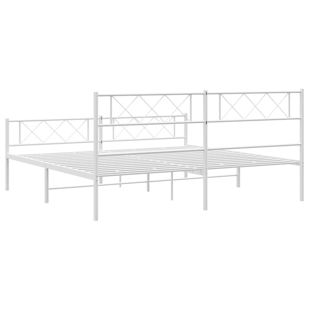vidaXL Metal Bed Frame with Headboard and Footboard White 183x213 cm
