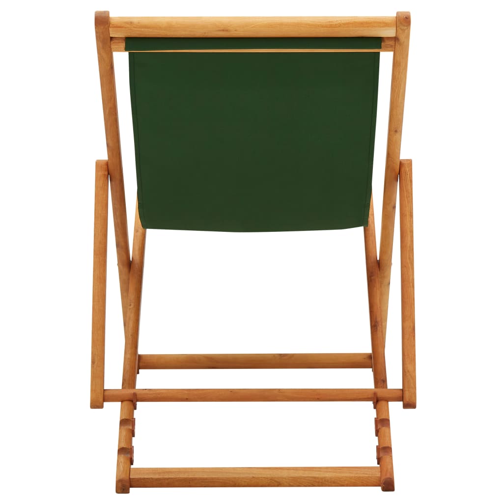 vidaXL Folding Beach Chair Eucalyptus Wood and Fabric Green