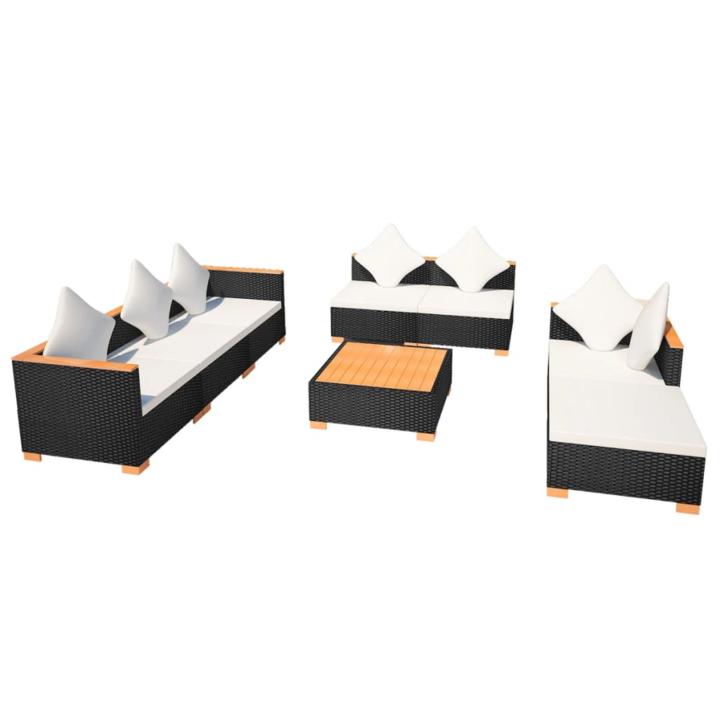 vidaXL 8 Piece Garden Lounge Set with Cushions Poly Rattan Black