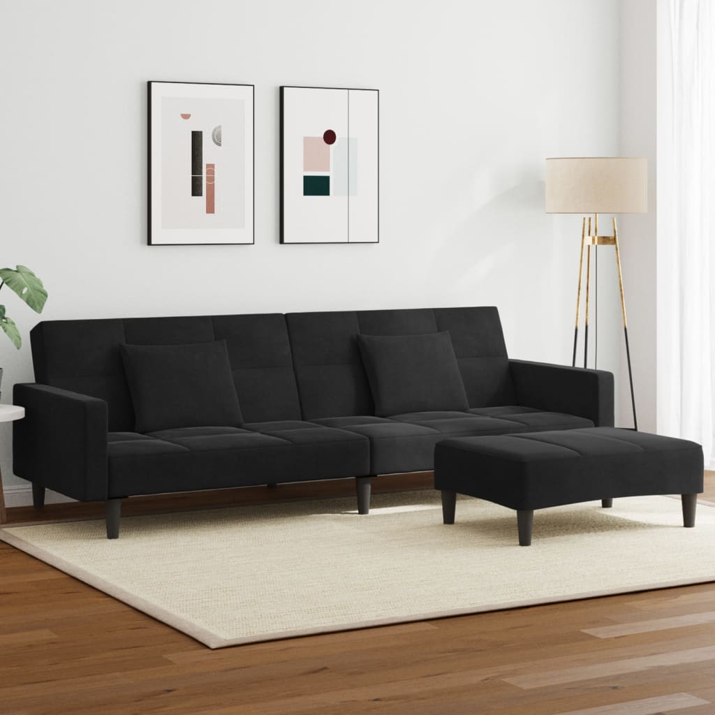 vidaXL 2-Seater Sofa Bed with Footstool Black Velvet