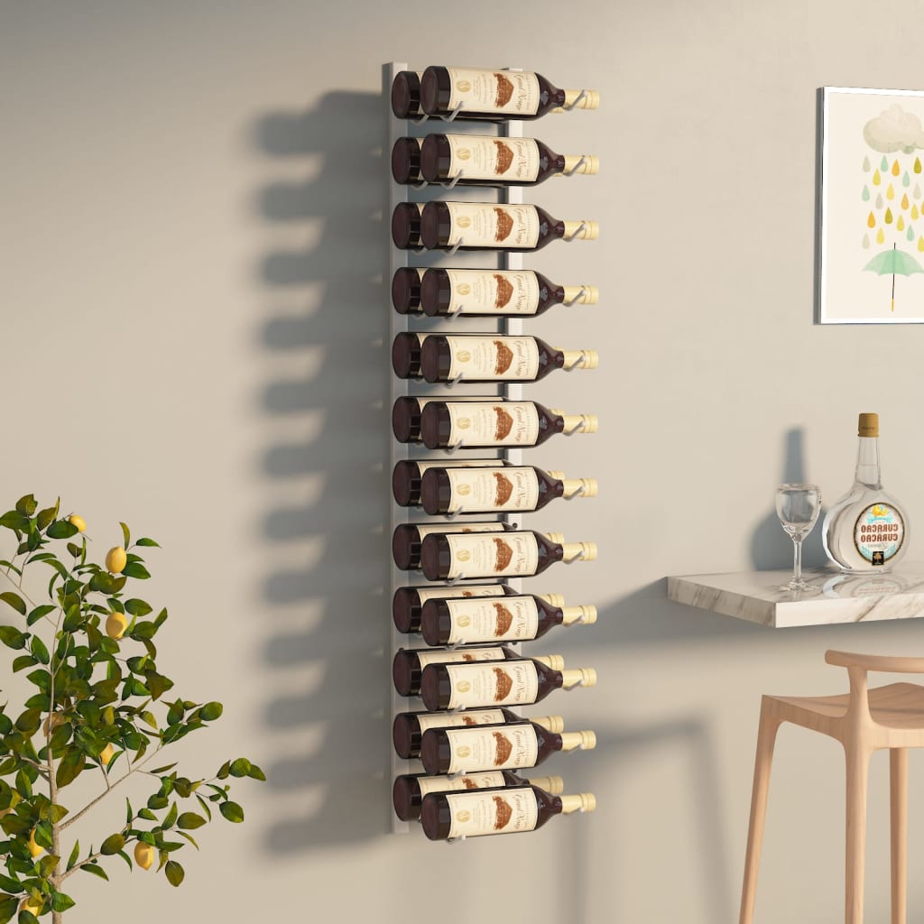 vidaXL Wall Mounted Wine Rack for 24 Bottles White Iron