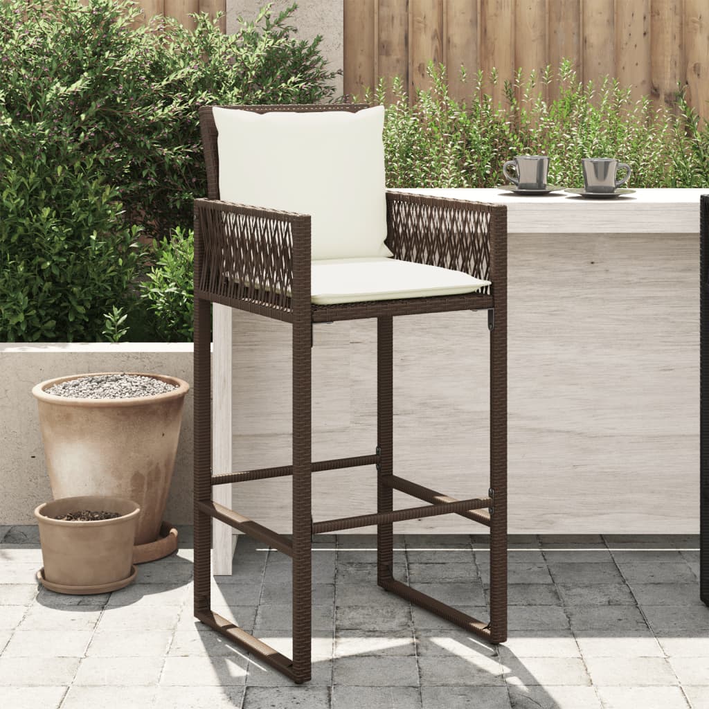 vidaXL Garden Bar Stools with Cushions 2 pcs Brown Poly Rattan