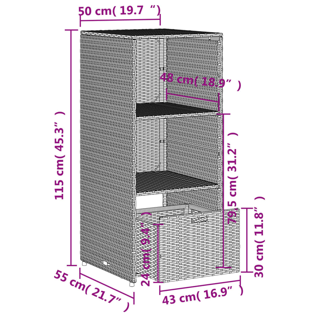 vidaXL Garden Storage Cabinet Black 50x55x115 cm Poly Rattan