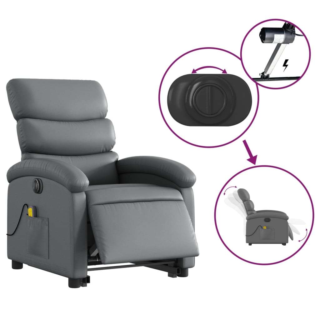 vidaXL Electric Stand up Massage Recliner Chair Grey Faux Leather