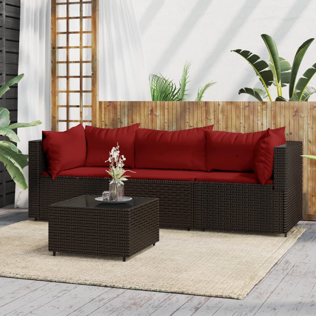 vidaXL 4 Piece Garden Lounge Set with Cushions Brown Poly Rattan