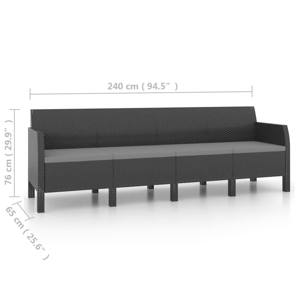 vidaXL 3 Piece Garden Lounge Set with Cushions PP Rattan Anthracite