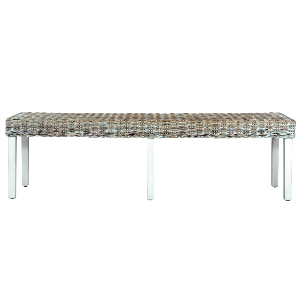 vidaXL Bench 160 cm White Natural Kubu Rattan and Solid Mango Wood