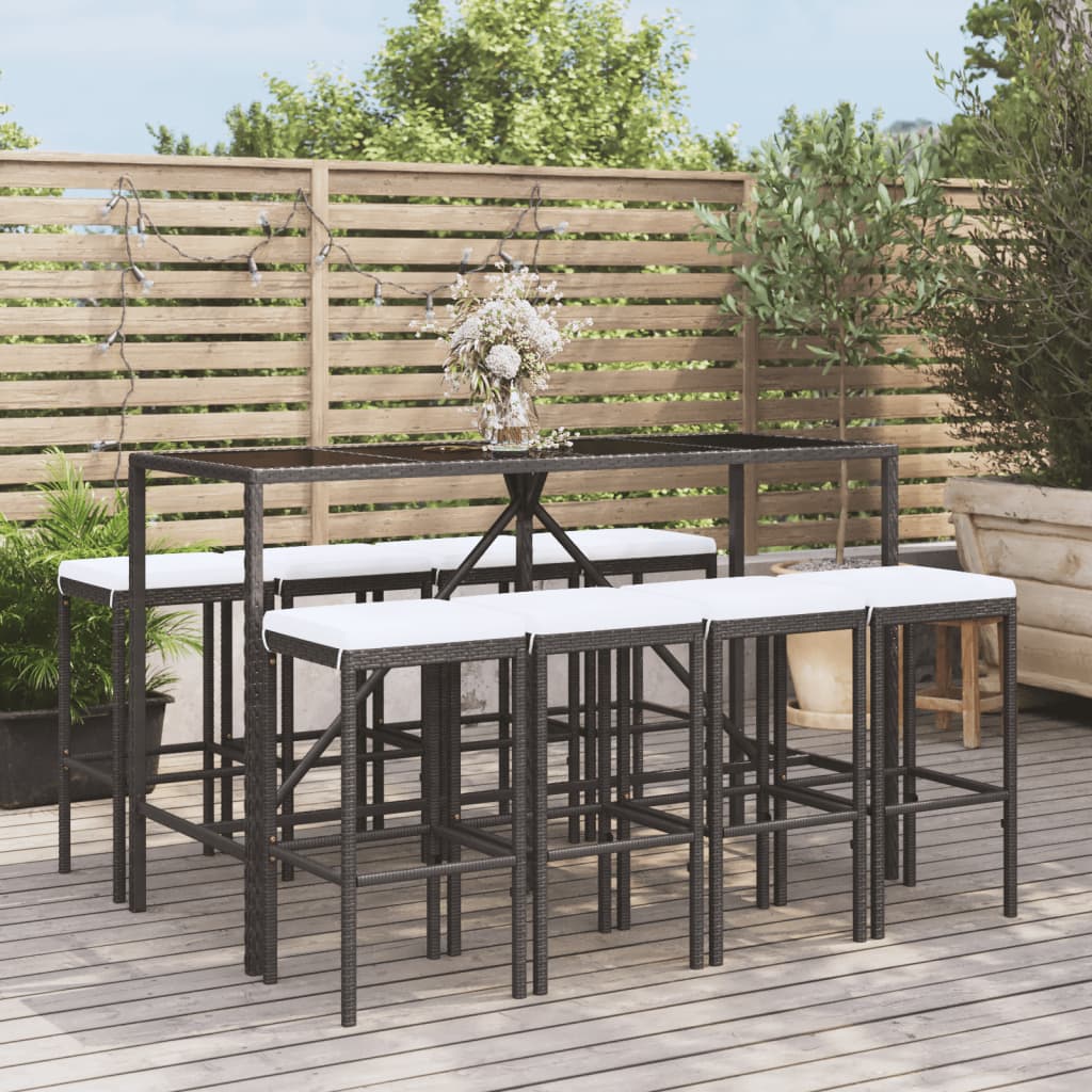 vidaXL 9 Piece Garden Bar Set with Cushions Black Poly Rattan