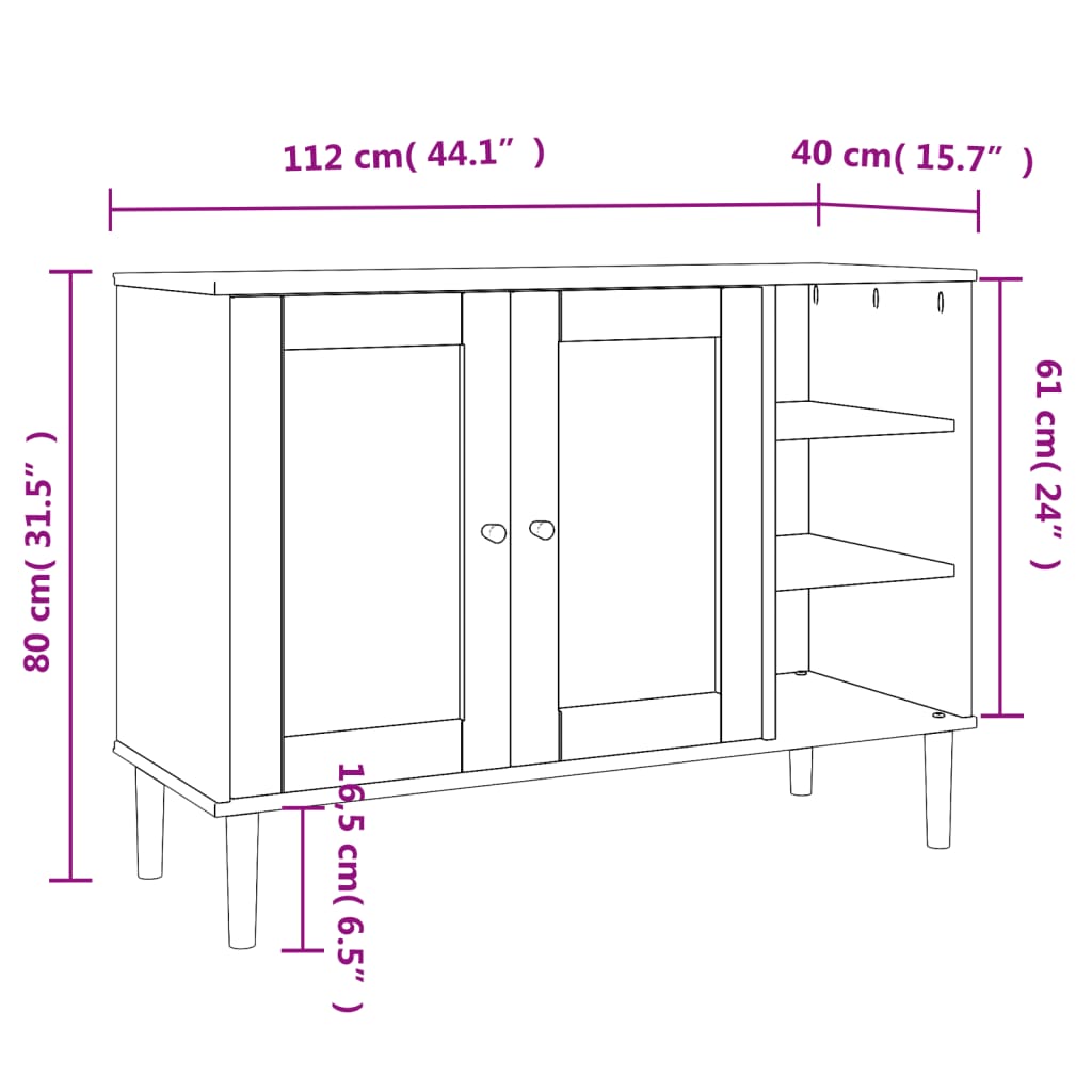 vidaXL Sideboard SENJA Rattan Look Brown 112x40x80cm Solid Wood Pine