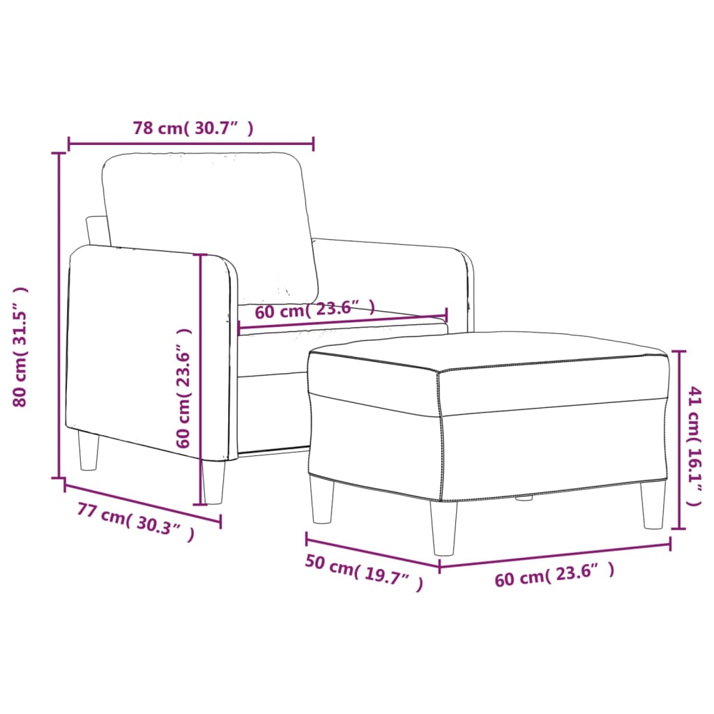 vidaXL Sofa Chair with Footstool Light Grey 60 cm Fabric