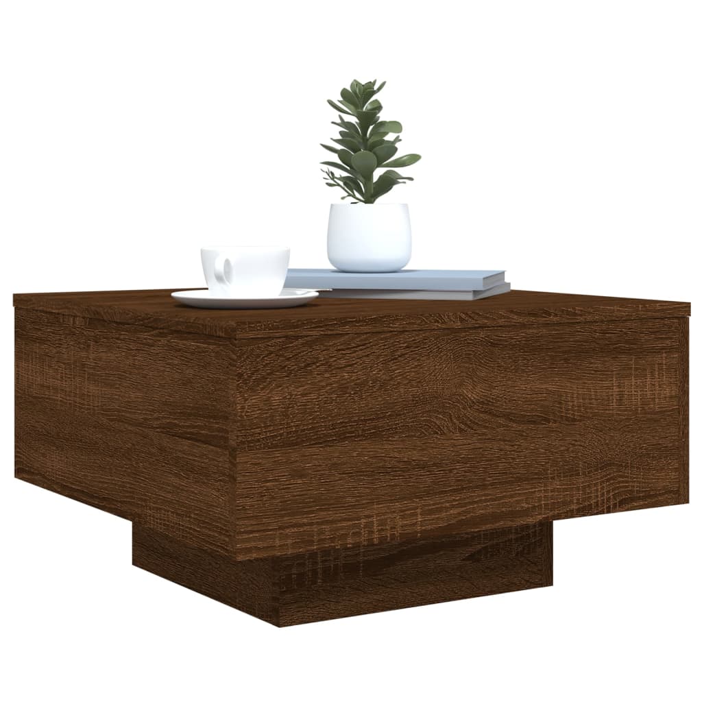 vidaXL Coffee Table with LED Lights Brown Oak 55x55x31 cm