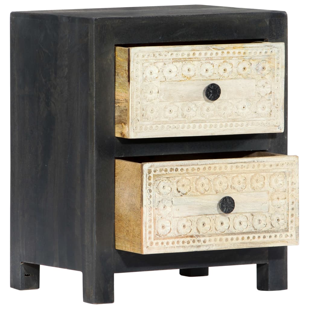 vidaXL Hand Carved Bedside Cabinet Grey 40x30x50 cm Solid Mango Wood