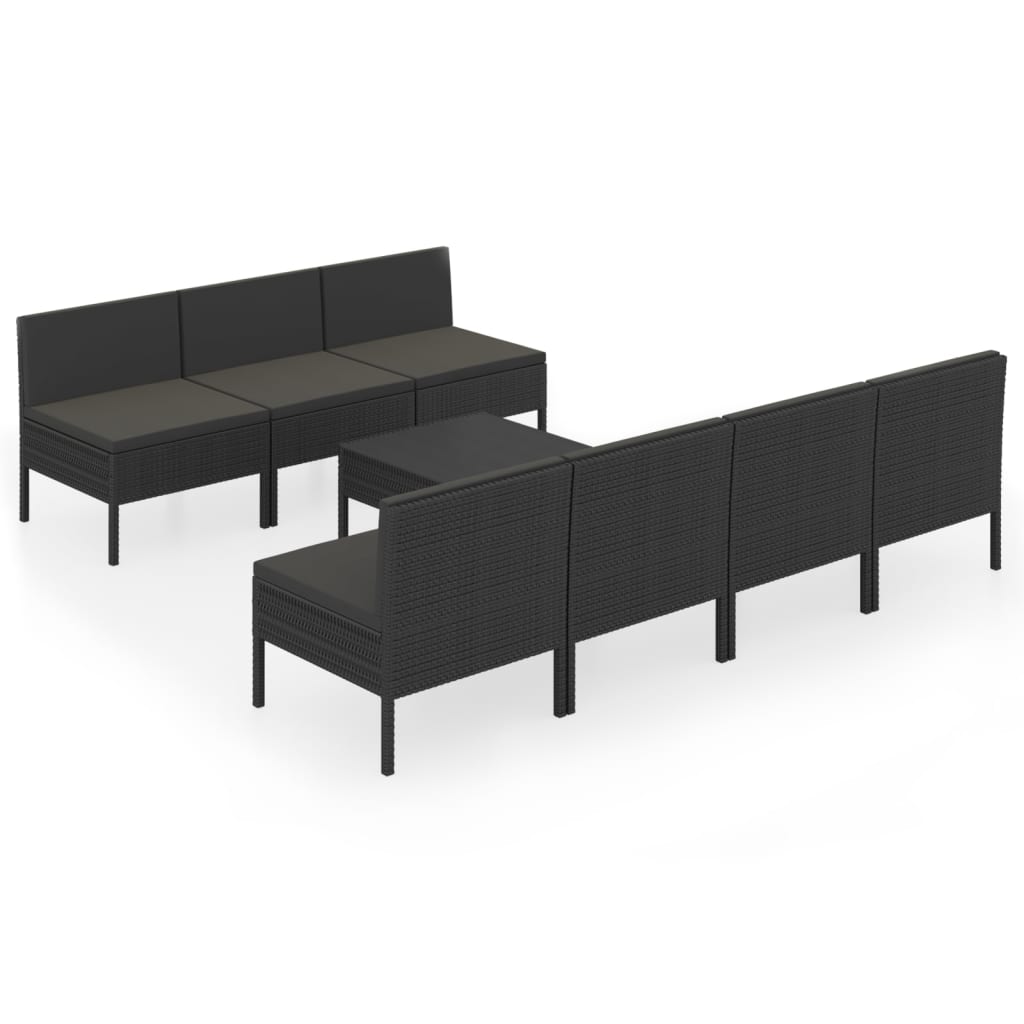 vidaXL 8 Piece Garden Lounge Set with Cushions Poly Rattan Black