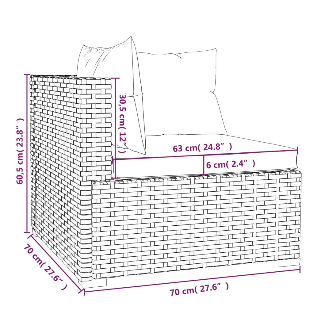 vidaXL 3-Seater Sofa with Cushions Grey Poly Rattan