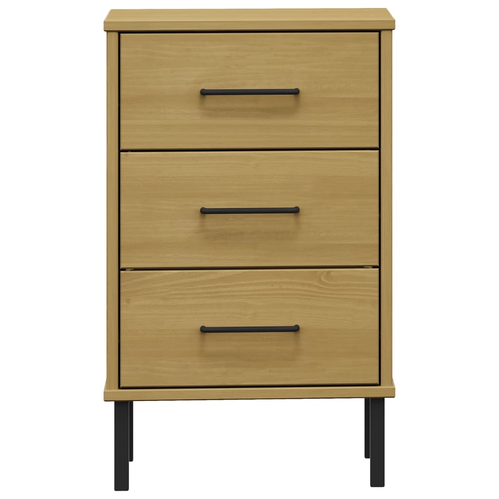 vidaXL Bedside Cabinet with Metal Legs Brown Solid Wood Pine OSLO