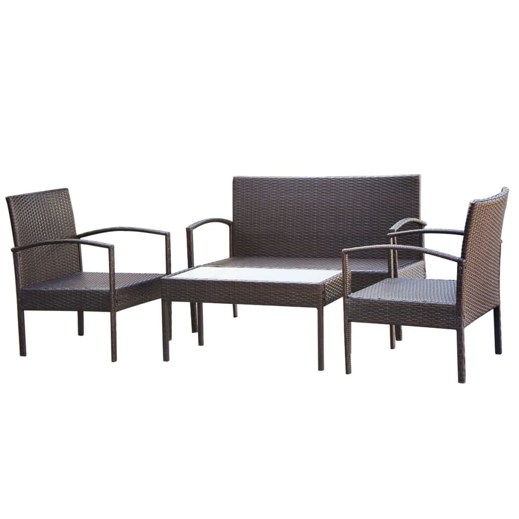 vidaXL 4 Piece Garden Lounge Set with Cushions Poly Rattan Brown