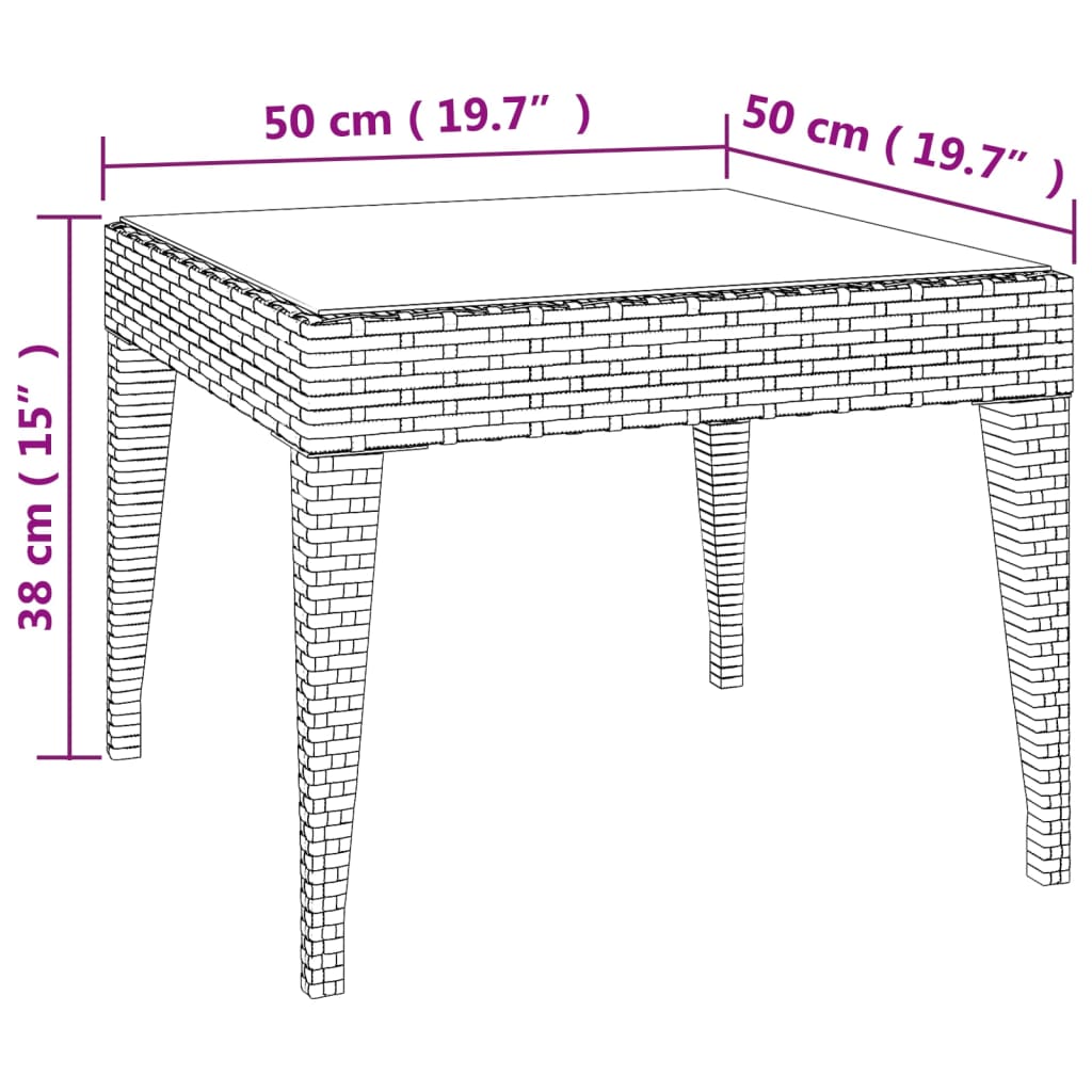 vidaXL Side Table Brown 50x50x38 cm Poly Rattan and Tempered Glass