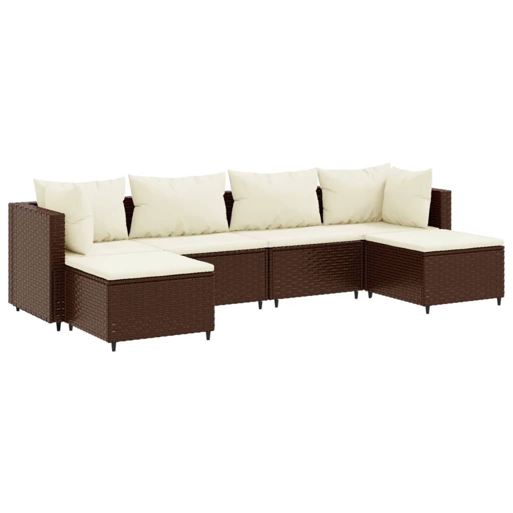 vidaXL 6 Piece Garden Lounge Set with Cushions Brown Poly Rattan