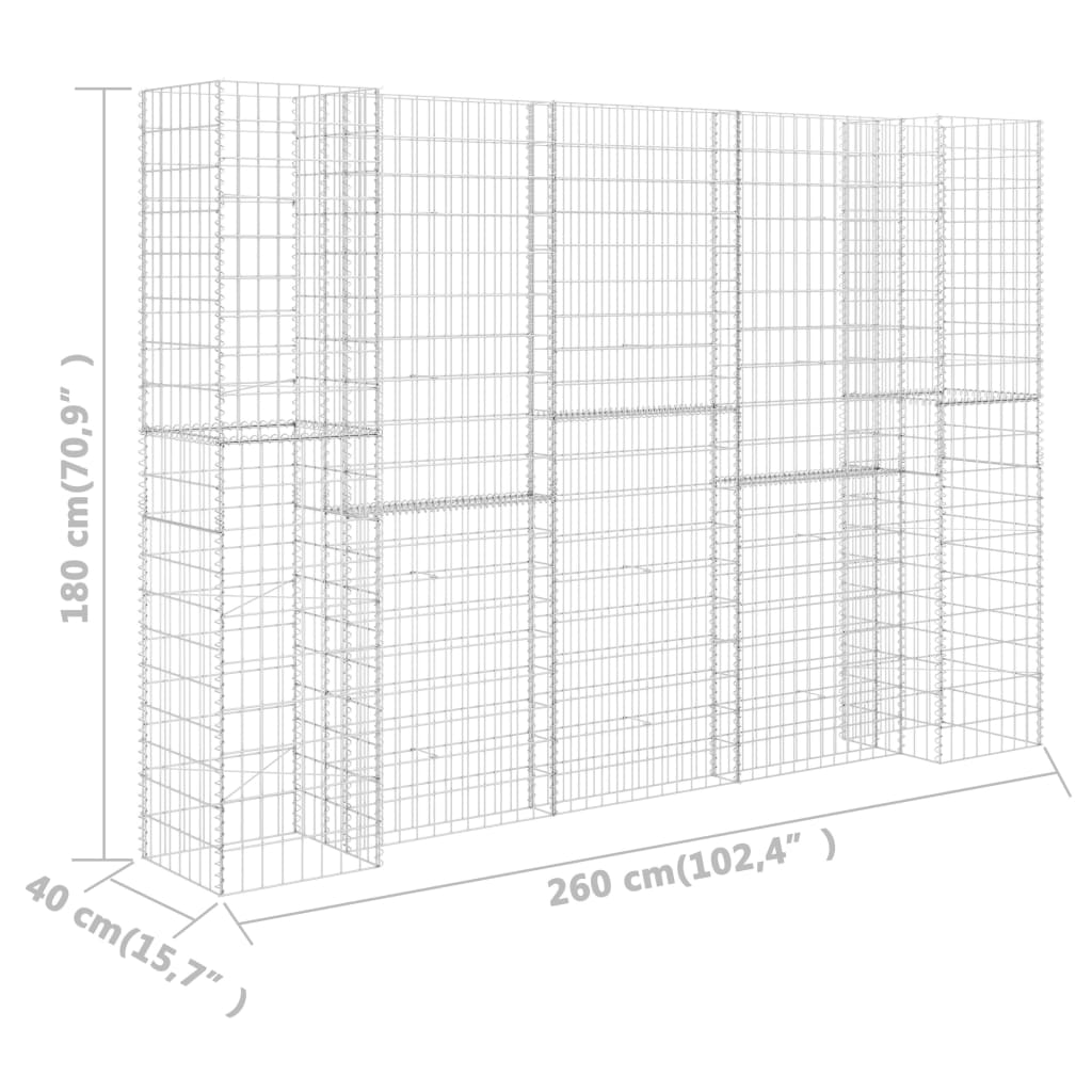 vidaXL H-Shaped Gabion Planter Steel Wire 260x40x180 cm