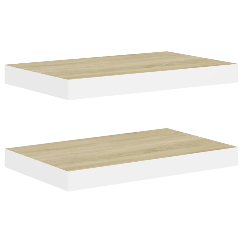 vidaXL Floating Wall Shelves 2 pcs Oak and White 40x23x3.8 cm MDF