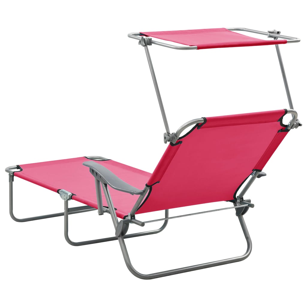 vidaXL Sun Lounger with Canopy Steel Pink