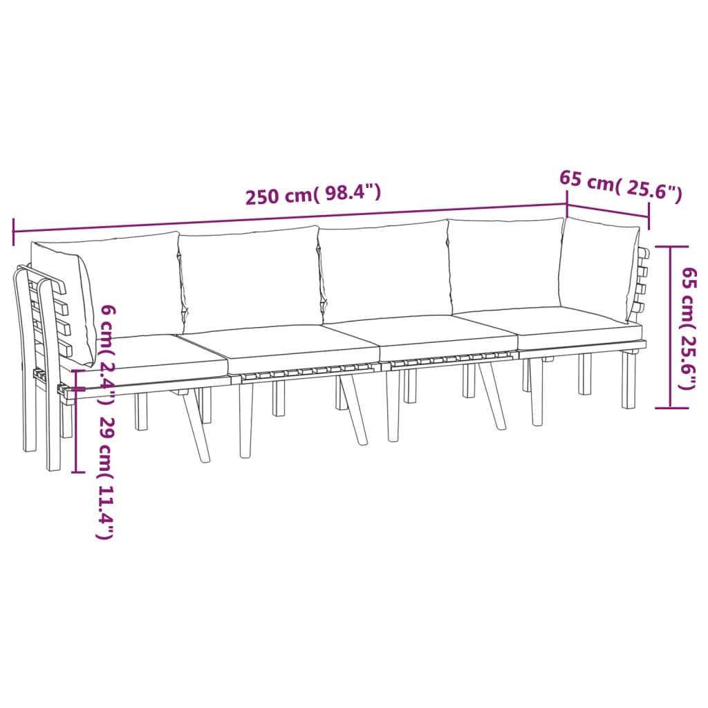 vidaXL 4 Piece Garden Lounge Set with Cushions Solid Acacia Wood