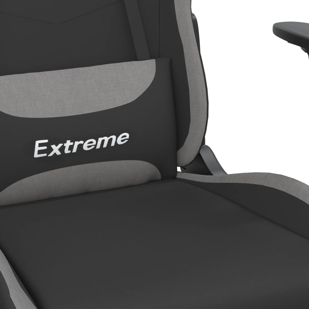 vidaXL Gaming Chair with Footrest Black and Light Grey Fabric