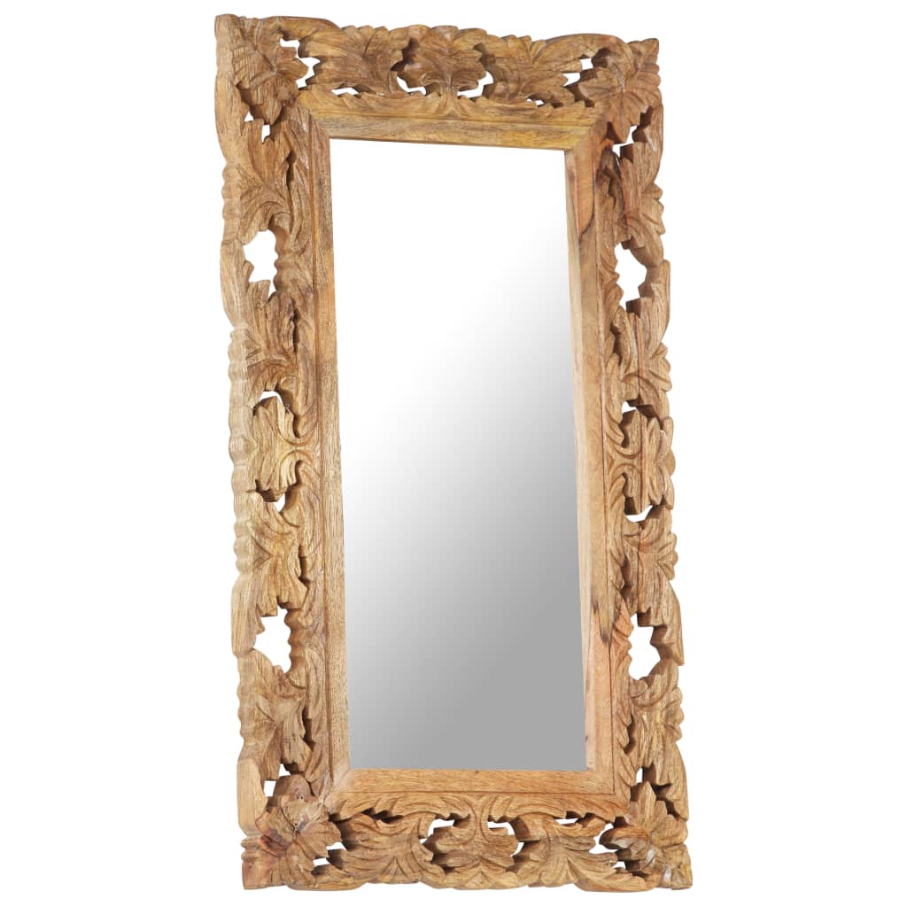 vidaXL Hand Carved Mirror Brown 80x50 cm Solid Mango Wood